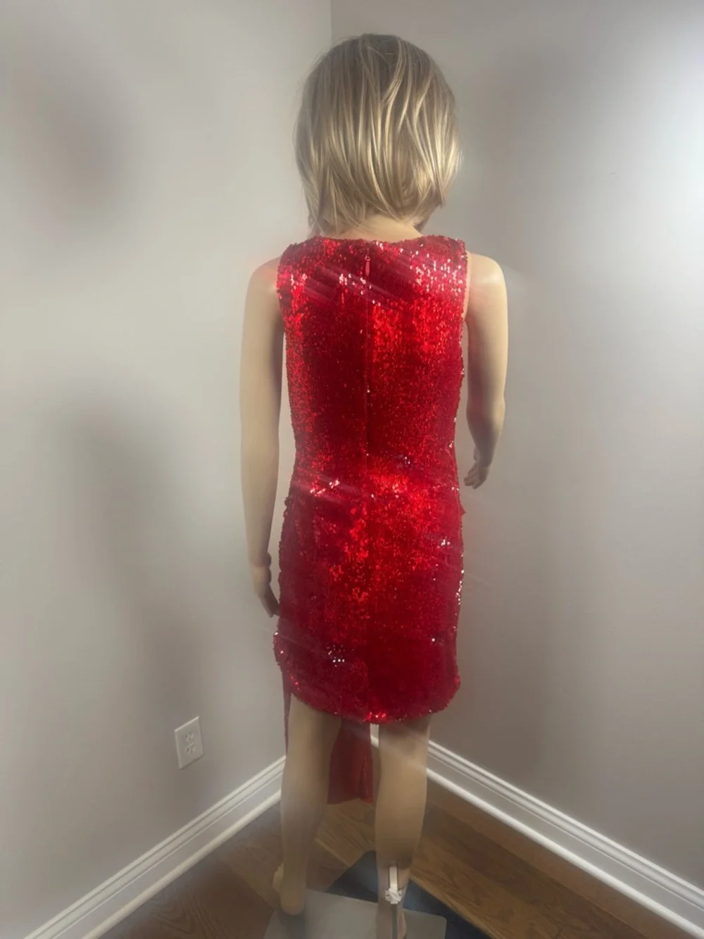 AKIRA Red Sequin Deep V Party Dress NWT  Medium Holiday Vegas - Picture 4 of 6